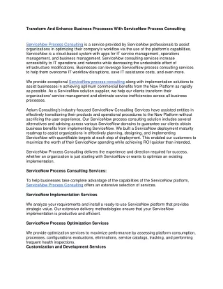 Transform And Enhance Business Processes With ServiceNow Process Consulting
