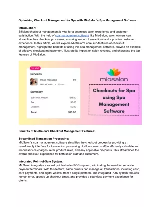 Optimizing Checkout Management for Spa with MioSalon's Spa Management Software