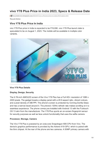 vivo Y78 Plus Price in India 2023, Specs & Release Date