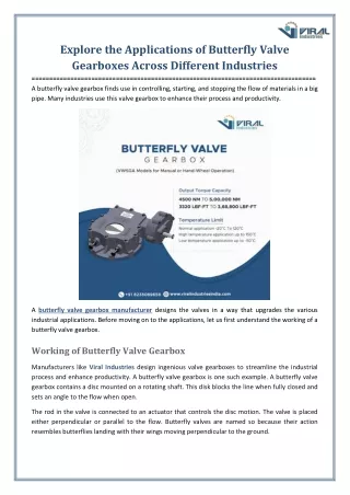 Explore the Applications of Butterfly Valve Gearboxes Across Different Industries