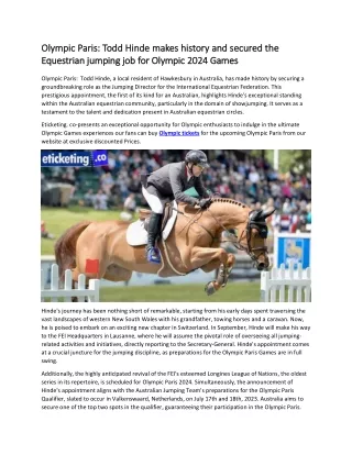 Olympic Paris  Todd Hinde makes history and secured the Equestrian jumping job for Olympic 2024 Games