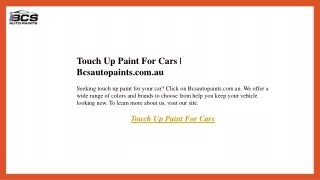 Touch Up Paint For Cars  Bcsautopaints.com.au