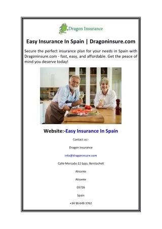 Easy Insurance In Spain Dragoninsure.com