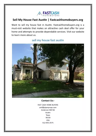 Sell My House Fast Austin | Fastcashhomebuyers.org