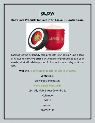 Body Care Products for Sale in Sri Lanka  Glowbnb