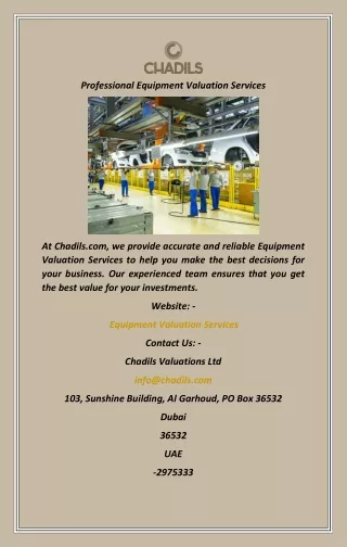 Professional Equipment Valuation Services