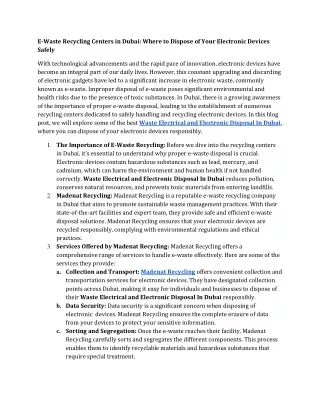 E-Waste Recycling Centers in Dubai Where to Dispose of Your Electronic Devices Safely