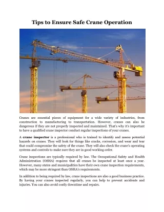 Tips to Ensure Safe Crane Operation