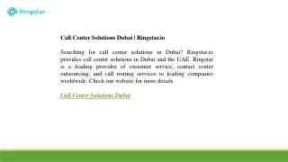 Call Center Solutions Dubai  Ringstar.io