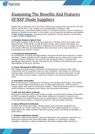 Examining The Benefits And Features Of NXP Diode Suppliers