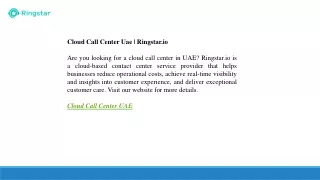 Cloud Call Center Uae  Ringstar.io