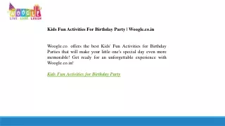 Kids Fun Activities For Birthday Party  Woogle.co.in