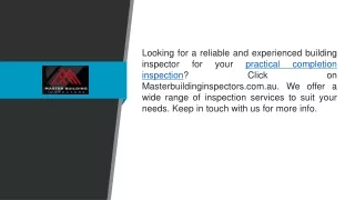 Practical Completion Inspection  Masterbuildinginspectors.com.au