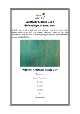 Creativity Classes Usa  Believeinyoursacred.com