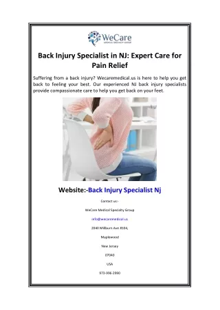 Back Injury Specialist in NJ Expert Care for Pain Relief