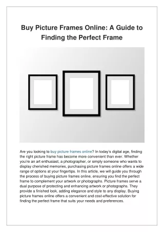 Buy Picture Frames Online A Guide to Finding the Perfect Frame