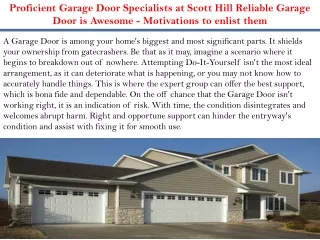 Proficient Garage Door Specialists at Scott Hill Reliable Garage Door is Awesome - Motivations to enlist them