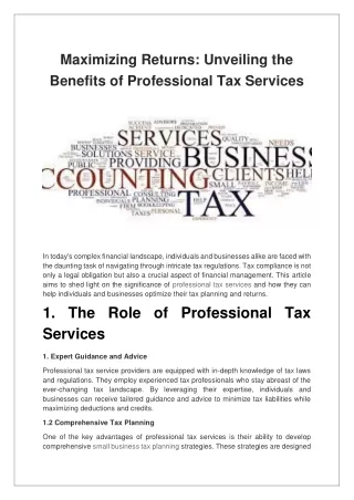 Maximizing Returns Unveiling the Benefits of Professional Tax Services