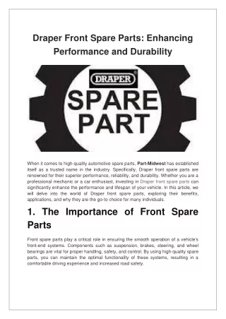 Draper Front Spare Parts Enhancing Performance and Durability