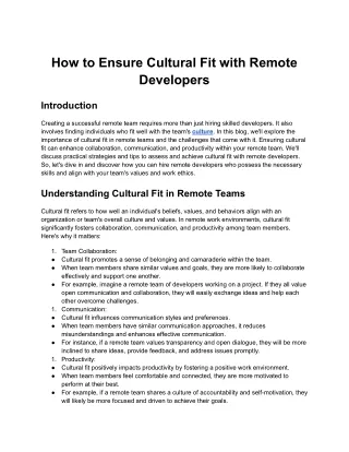 How to Ensure Cultural Fit with Remote Developers