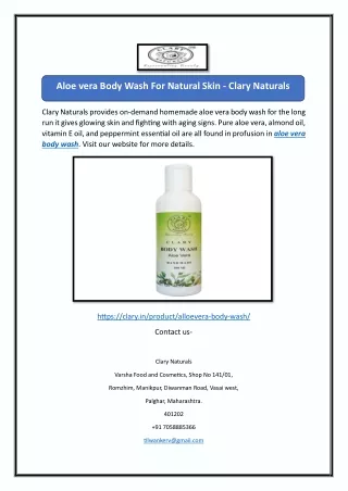 Aloe vera Body Wash For Natural Skin - Clary Naturals