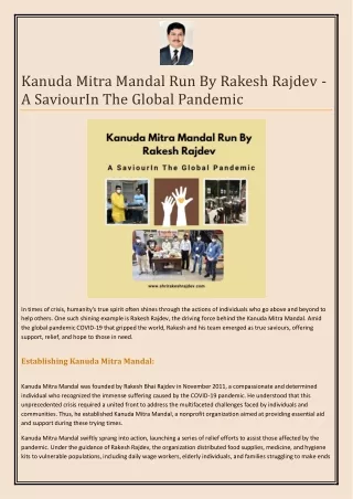 Kanuda Mitra Mandal Run By Rakesh Rajdev - A SaviourIn The Global Pandemic