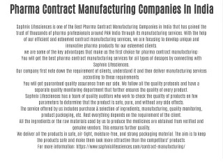 Pharma Contract Manufacturing Companies In India