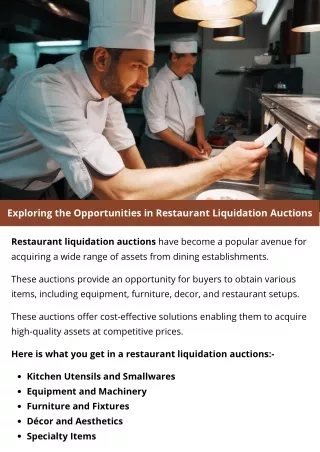 Exploring the Opportunities in Restaurant Liquidation Auctions