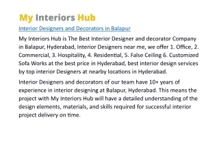 Interior Designers and Decorators in Balapur