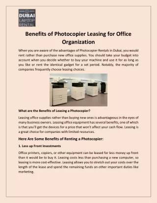 Benefits of Photocopier Leasing for Office Organization