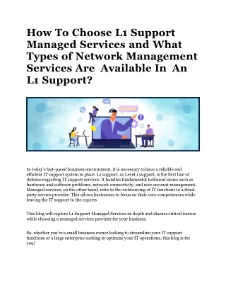 How To Choose L1 Support Managed Services and What Types of Network Management Services Are Available In An L1 Support