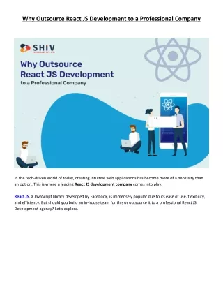 Why Outsource React JS Development to a Professional Company