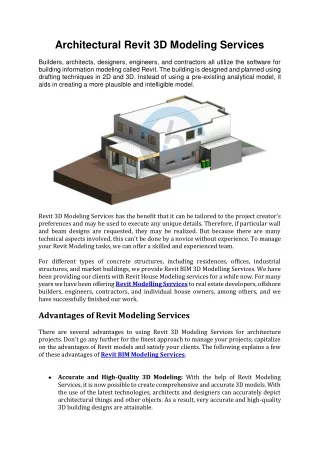 Architectural Revit 3D Modeling Services