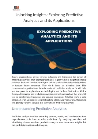 Unlocking Insights: Exploring Predictive Analytics and its Applications