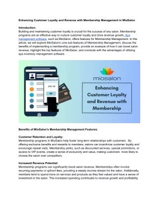 Enhancing Customer Loyalty and Revenue with Membership Management in MioSalon