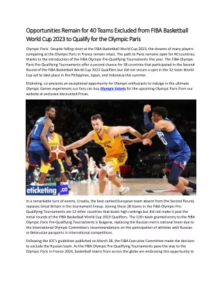 Opportunities Remain for 40 Teams Excluded from FIBA Basketball World Cup 2023 to Qualify for the Olympic Paris