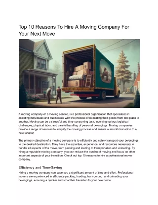Top 10 Reasons To Hire A Moving Company For Your Next Move