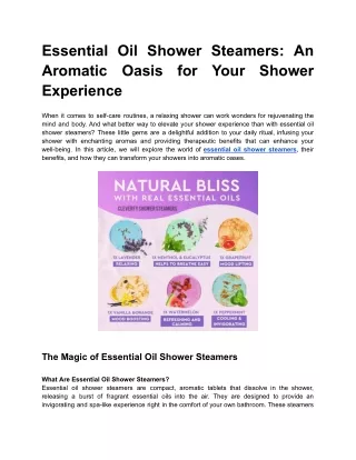 Essential Oil Shower Steamers_ An Aromatic Oasis for Your Shower Experience