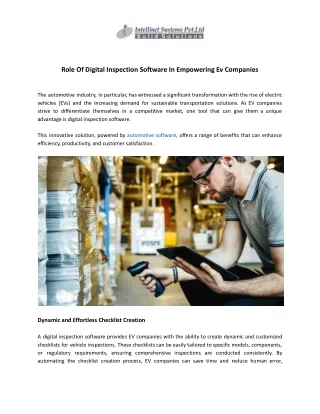 Understand The Role Of Digital Inspection Software In EV Companies - Intellinet