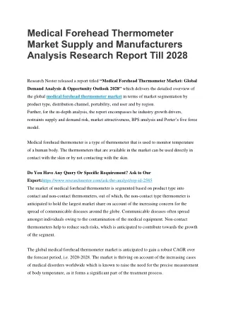 Medical Forehead Thermometer Market Supply and Manufacturers Analysis Research Report Till 2028