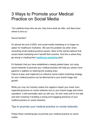 3 Ways to Promote your Medical Practice On Social Media