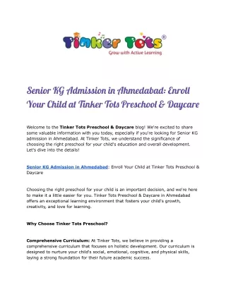 Senior KG Admission in Ahmedabad_ Enroll Your Child at Tinker Tots Preschool & Daycare