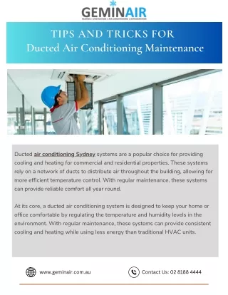 Tips And Tricks for Ducted Air Conditioning Maintenance