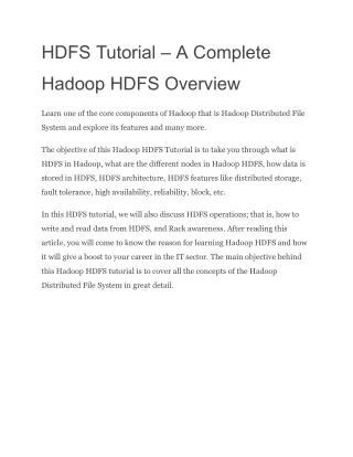 HDFS Tutorial – A Complete Hadoop HDFS Overview