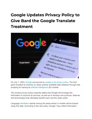 Google Updates Privacy Policy to Give Bard the Google Translate Treatment