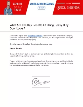 What Are The Key Benefits Of Using Heavy Duty Door Locks?