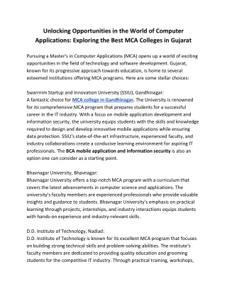 Unlocking Opportunities in the World of Computer Applications - Exploring the Best MCA Colleges in Gujarat