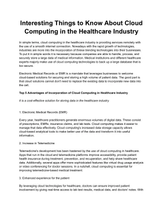 Cloud computing in healthcare industry