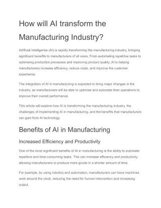 How will AI transform the Manufacturing Industry