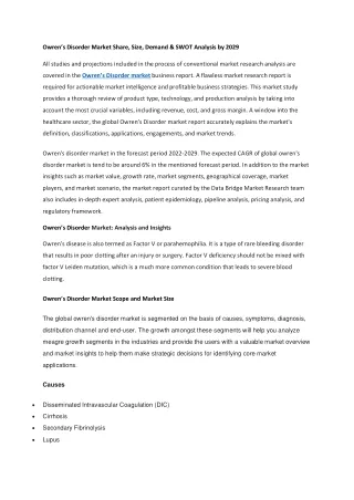 Owren’s Disorder Market Share, Size, Demand & SWOT Analysis by 2029